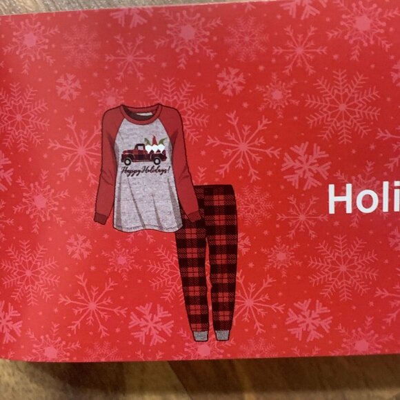 NWT Christmas Pajama Set Shirt Plaid Pant Lounge 2 Piece Red T-Shirt Truck Large - Picture 14 of 16